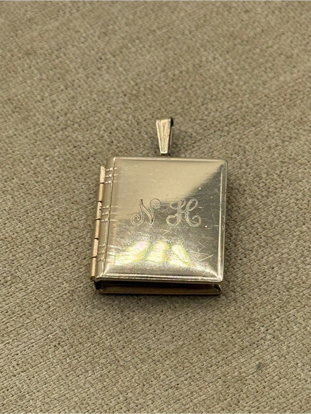 Vintage Coro engraved NH Book Locket Pendant Necklace